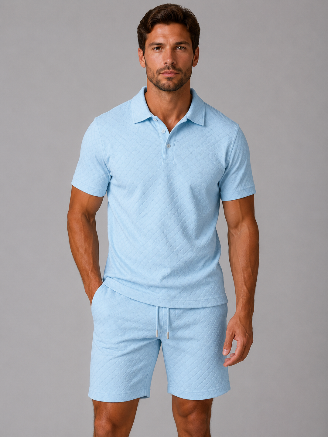 Men's Textured Polo Shirt & Shorts Set – Summer Holiday Co-Ord