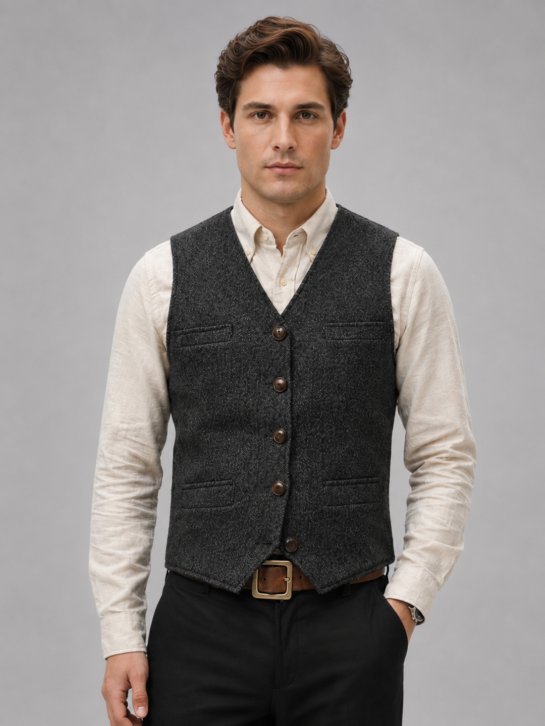 Men’s Tweed Waistcoat – Tailored Smart Casual Vest