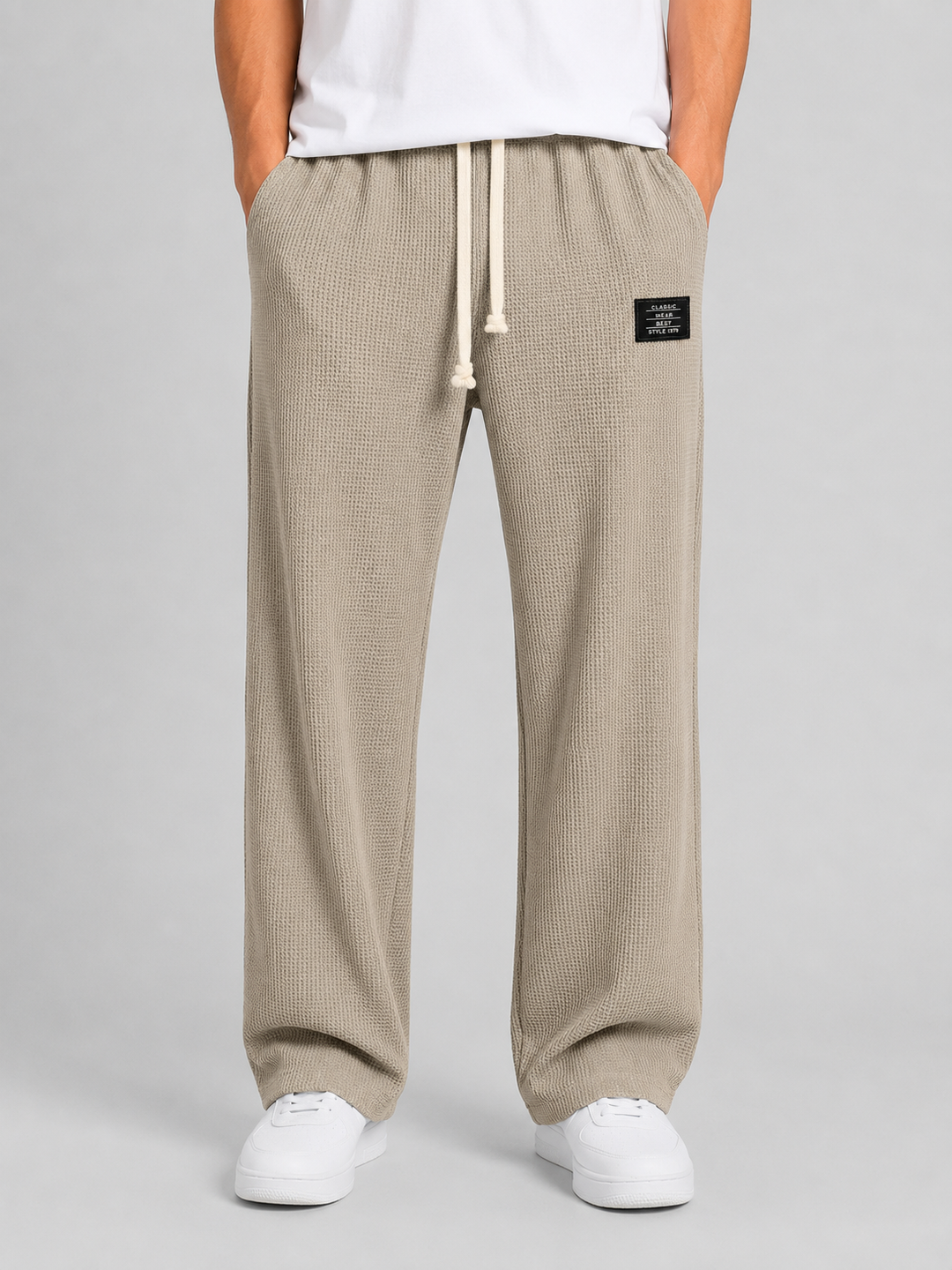 Men's Waffle Knit Drawstring Trousers – Relaxed Casual Lounge Fit