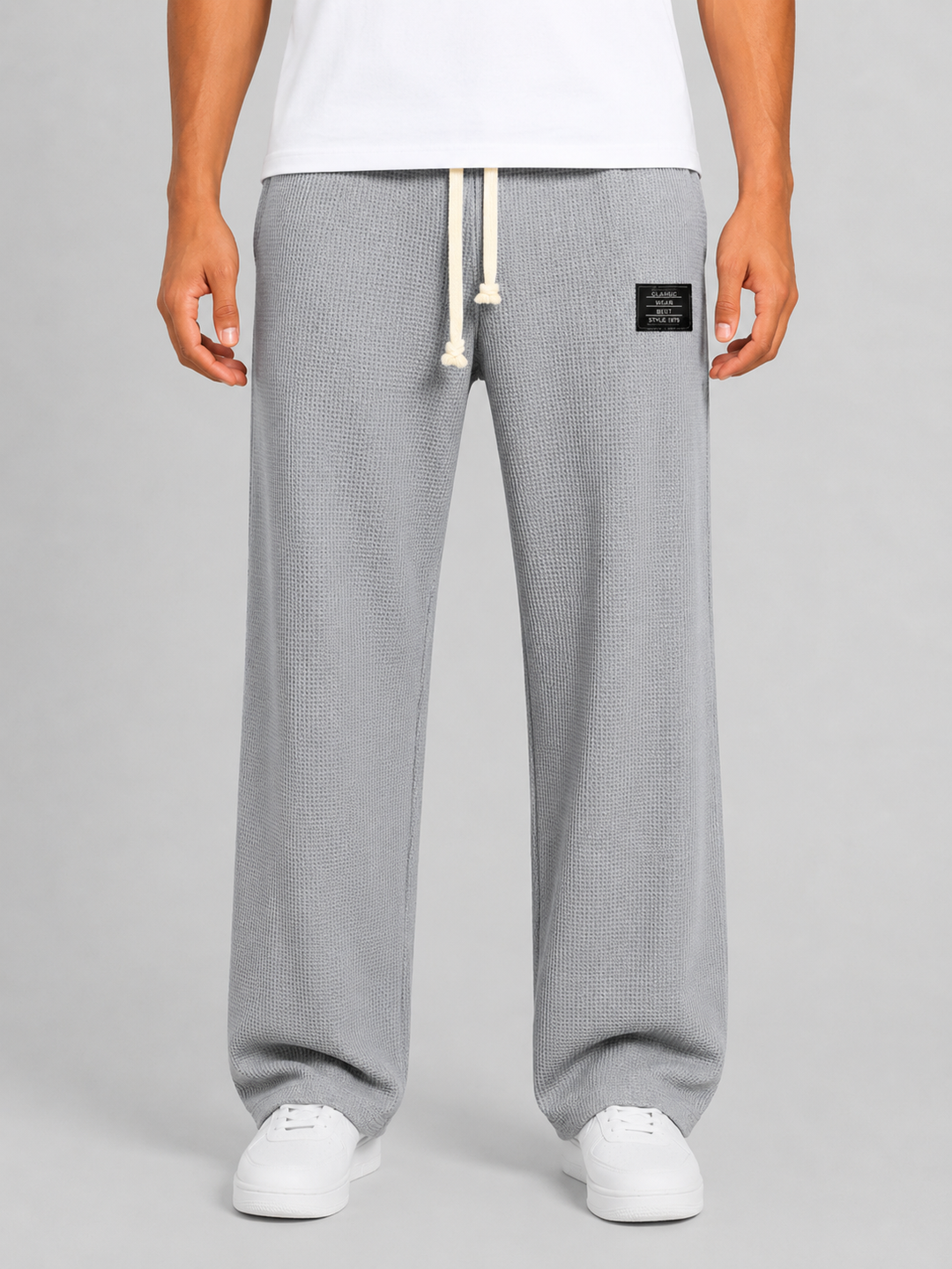 Men's Waffle Knit Drawstring Trousers – Relaxed Casual Lounge Fit