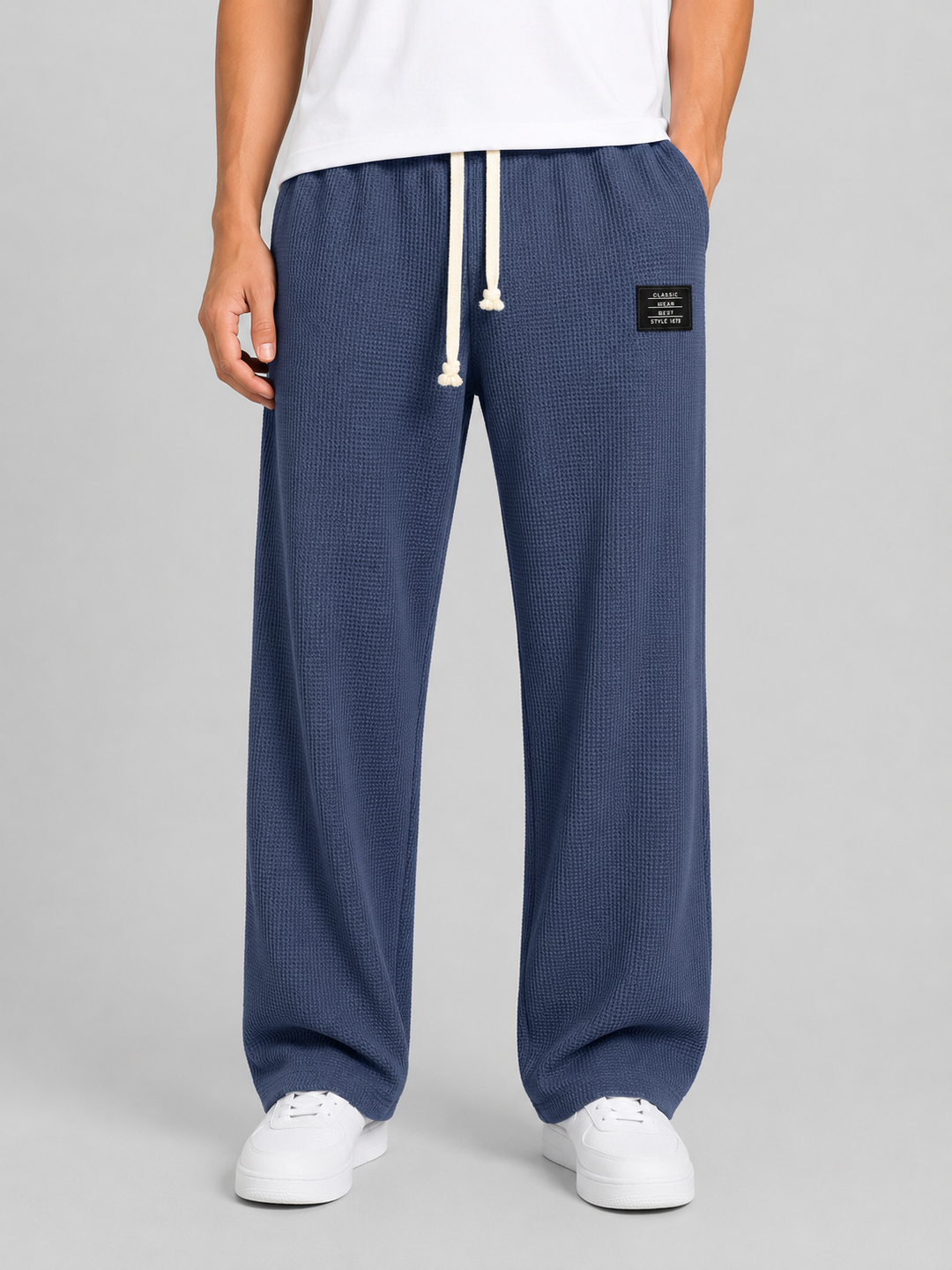 Men's Waffle Knit Drawstring Trousers – Relaxed Casual Lounge Fit