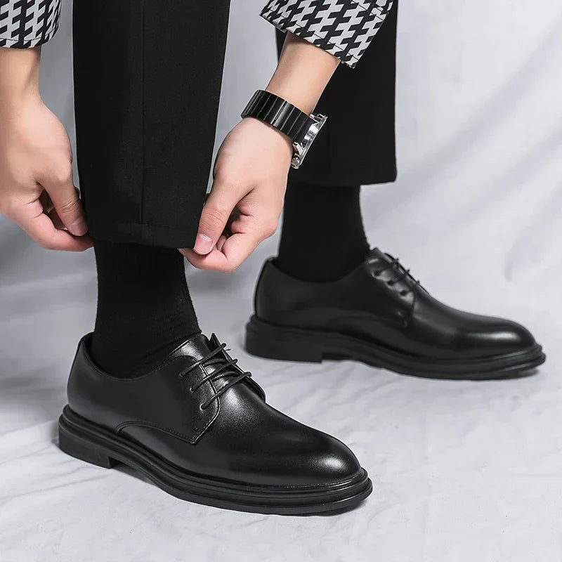 Men’s Black Patent Leather Derby Shoes – Formal Lace-Up Evening Dress Shoes