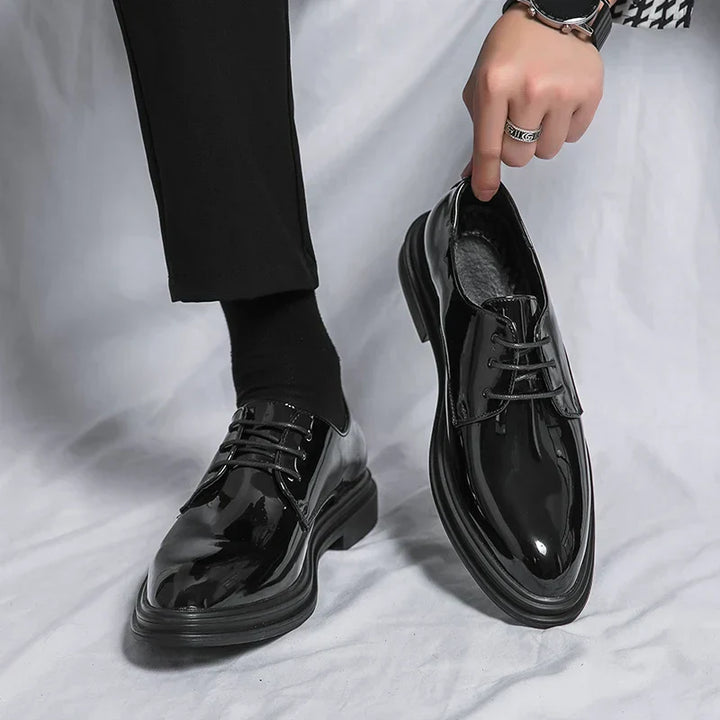Men’s Black Patent Leather Derby Shoes – Formal Lace-Up Evening Dress Shoes