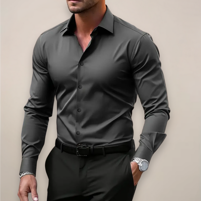 Men's Notched Collar Button-Up Shirt – Classic Smart Casual Long Sleeve
