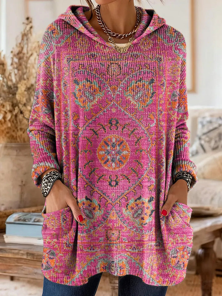 Mira | Cozy Hooded Women's Tunic with Retro Ethnic Print