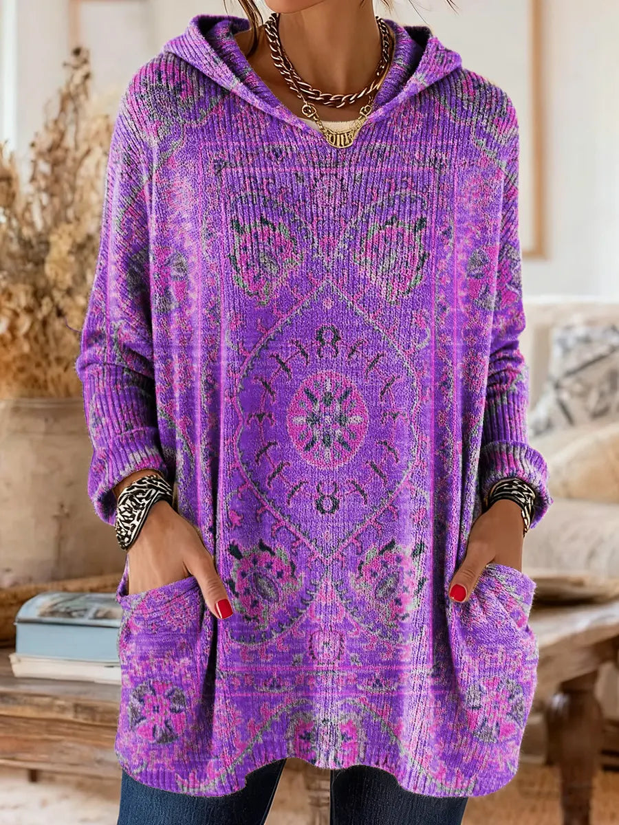 Mira | Cozy Hooded Women's Tunic with Retro Ethnic Print