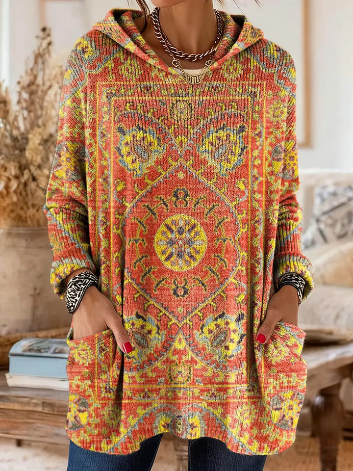 Mira | Cozy Hooded Women's Tunic with Retro Ethnic Print