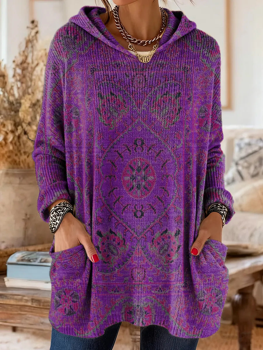 Mira | Cozy Hooded Women's Tunic with Retro Ethnic Print