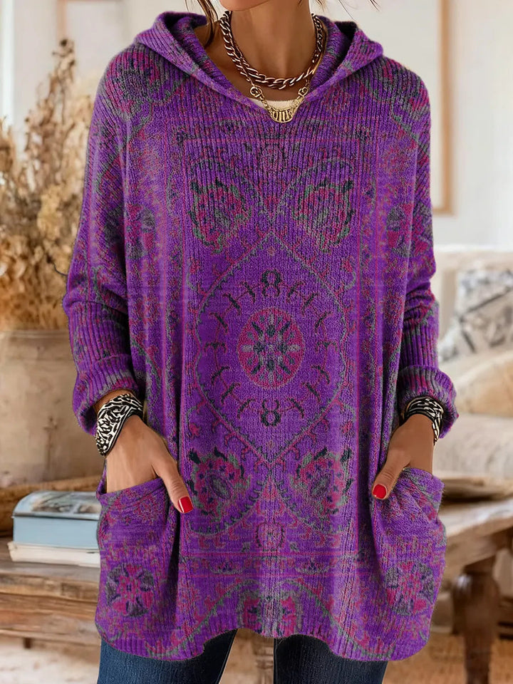 Mira | Cozy Hooded Women's Tunic with Retro Ethnic Print