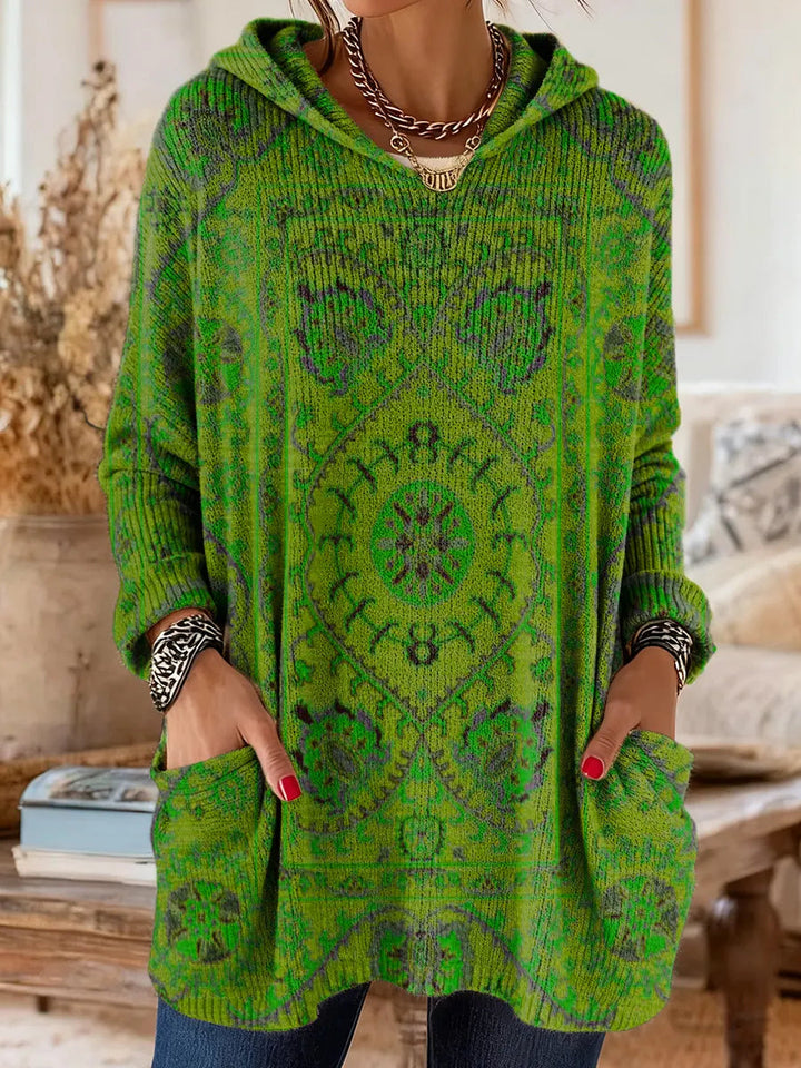 Mira | Cozy Hooded Women's Tunic with Retro Ethnic Print