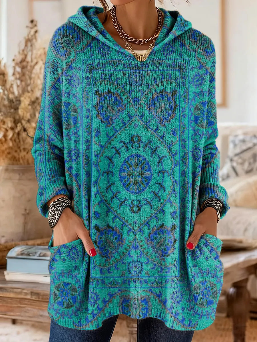 Mira | Cozy Hooded Women's Tunic with Retro Ethnic Print