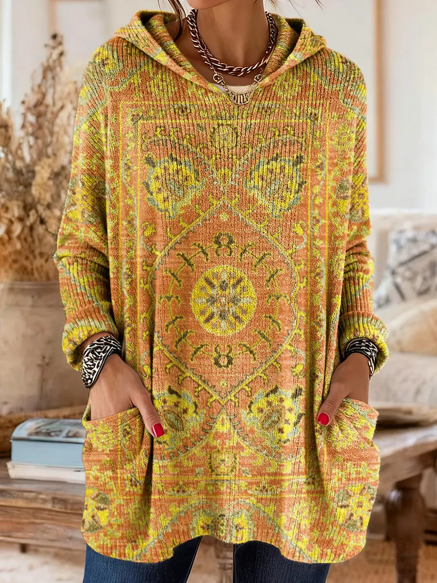 Mira | Cozy Hooded Women's Tunic with Retro Ethnic Print
