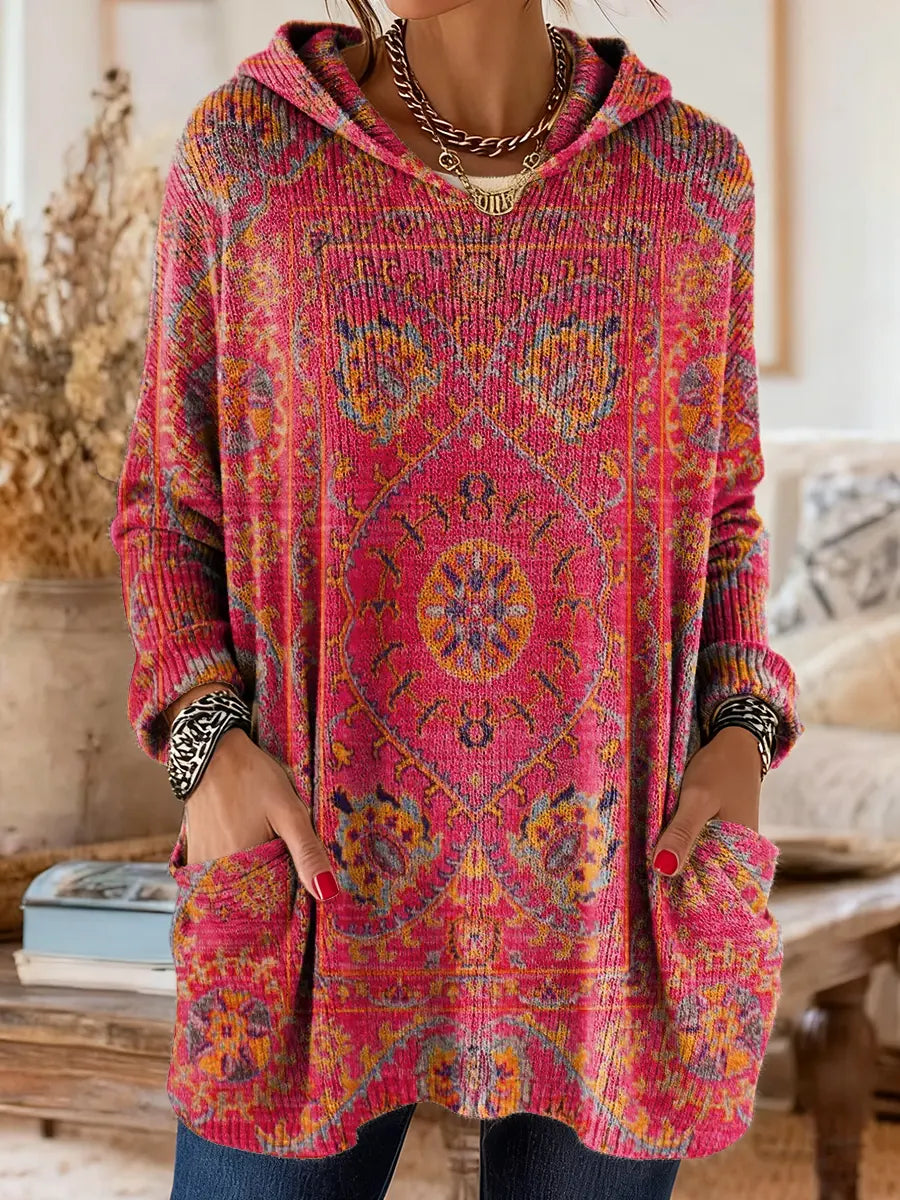 Mira | Cozy Hooded Women's Tunic with Retro Ethnic Print