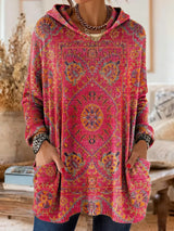 Mira | Cozy Hooded Women's Tunic with Retro Ethnic Print