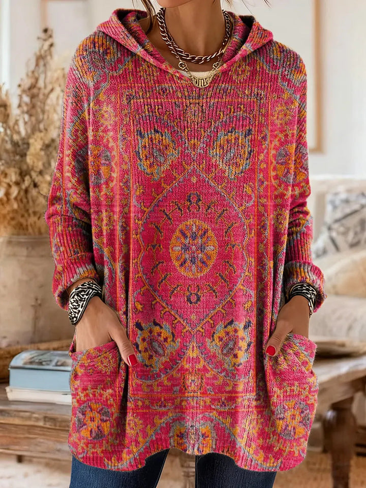 Mira | Cozy Hooded Women's Tunic with Retro Ethnic Print