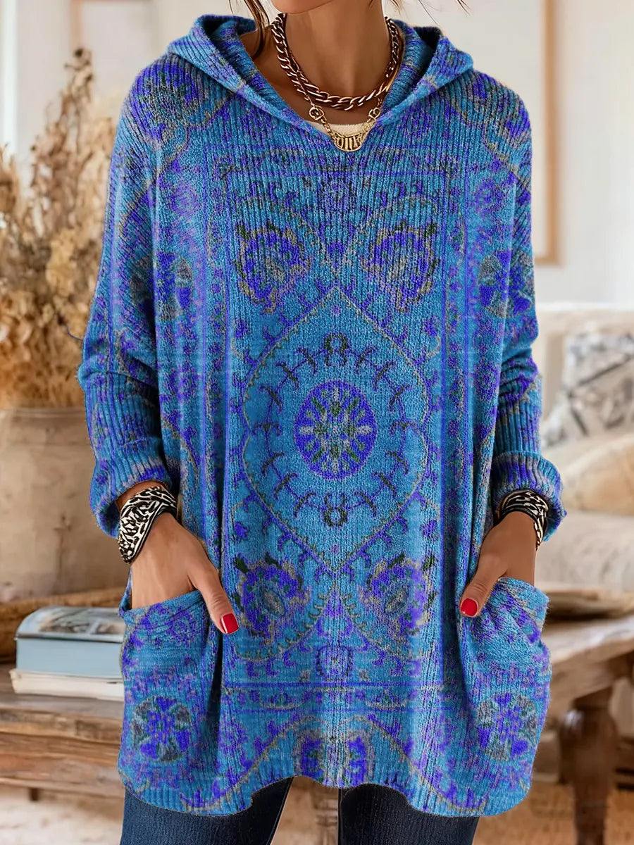 Mira | Cozy Hooded Women's Tunic with Retro Ethnic Print
