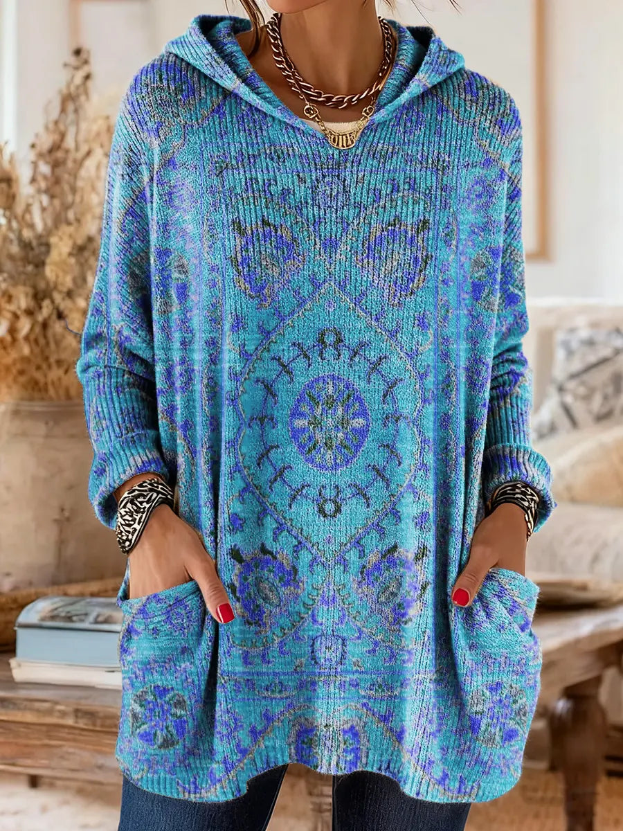 Mira | Cozy Hooded Women's Tunic with Retro Ethnic Print