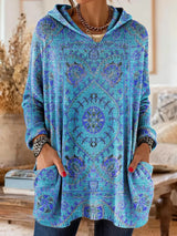 Mira | Cozy Hooded Women's Tunic with Retro Ethnic Print