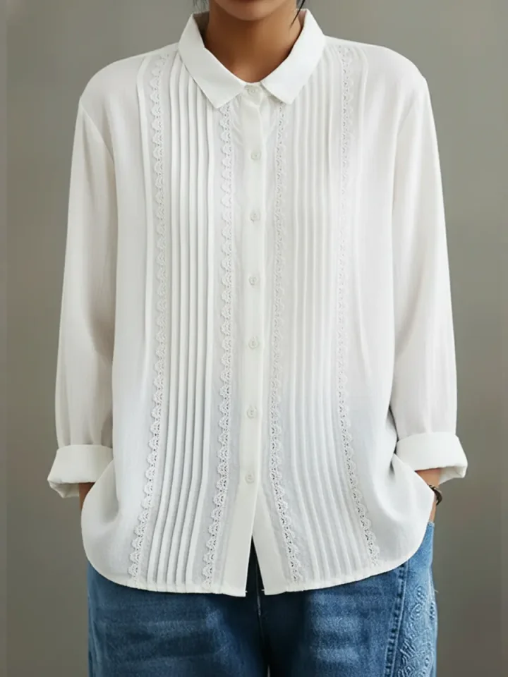 Elowara | Pleated Lace Elegance Blouse