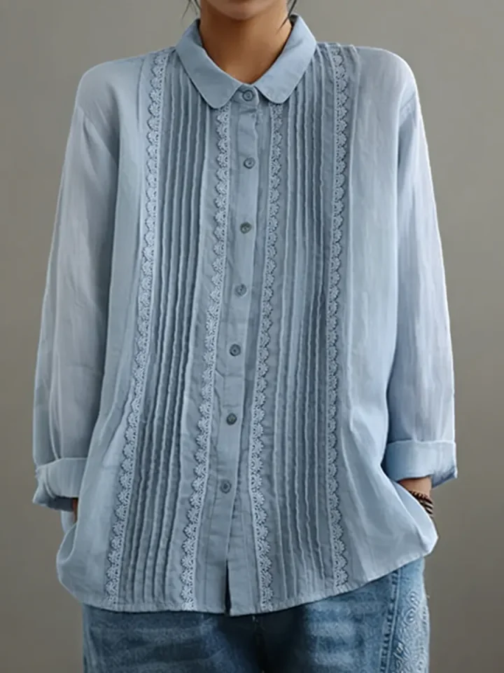 Elowara | Pleated Lace Elegance Blouse