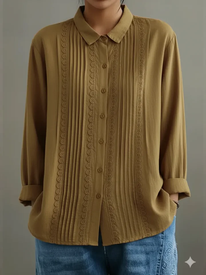 Elowara | Pleated Lace Elegance Blouse