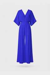 Women's Long Jumpsuit with V-Neck and Wide Leg