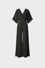 Women's Long Jumpsuit with V-Neck and Wide Leg