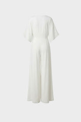 Women's Long Jumpsuit with V-Neck and Wide Leg
