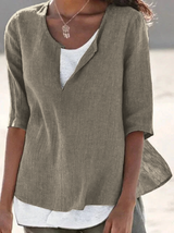 Florence | Relaxed Linen Blend Layered Hem Blouse