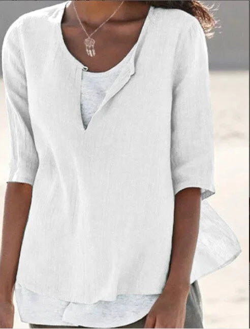 Florence | Relaxed Linen Blend Layered Hem Blouse
