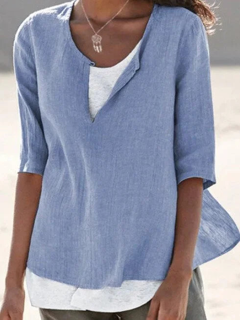 Florence | Relaxed Linen Blend Layered Hem Blouse
