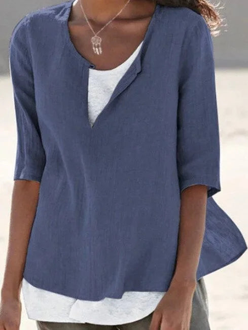 Florence | Relaxed Linen Blend Layered Hem Blouse