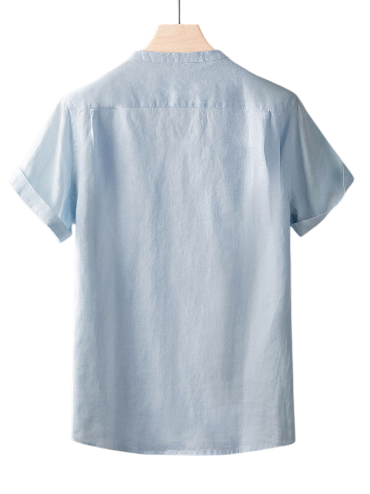 Minimal V-Neck Short-Sleeved Linen Shirt