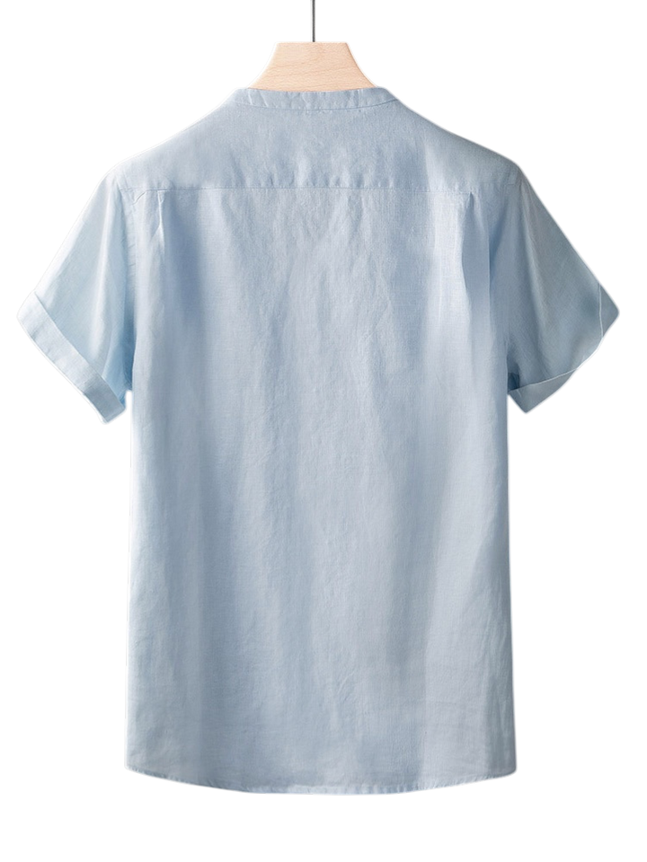 Minimal V-Neck Short-Sleeved Linen Shirt