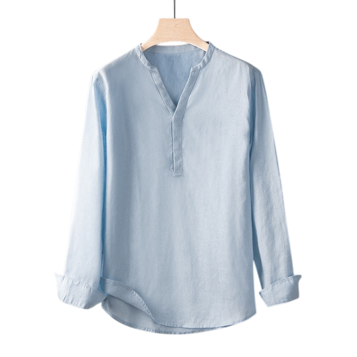 Minimal V-Neck Linen Shirt