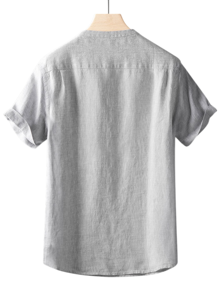 Minimal V-Neck Short-Sleeved Linen Shirt