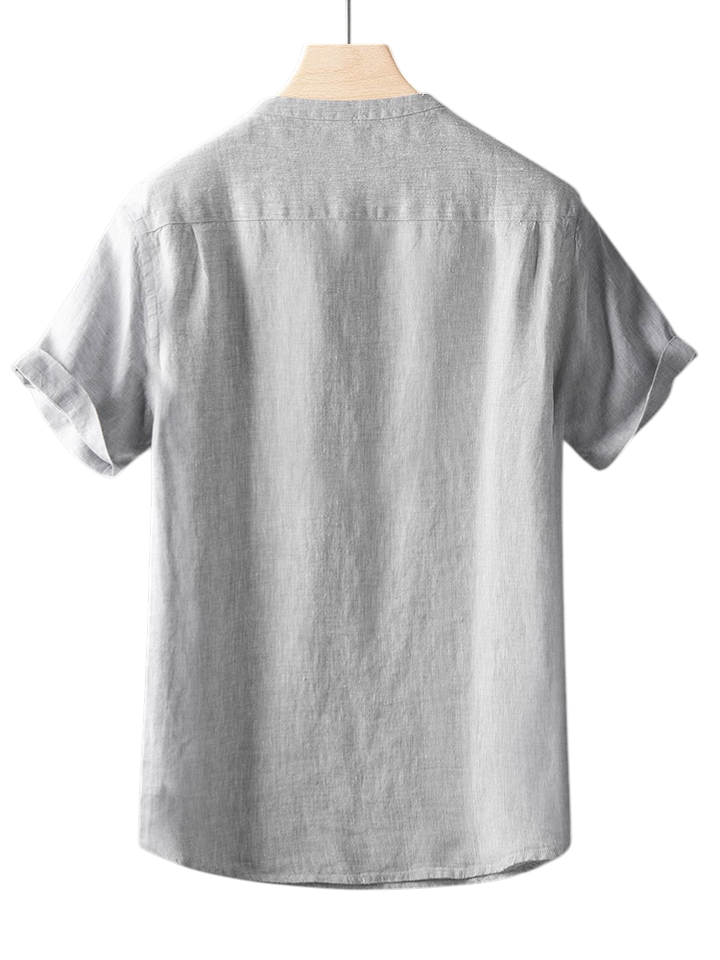 Minimal V-Neck Short-Sleeved Linen Shirt