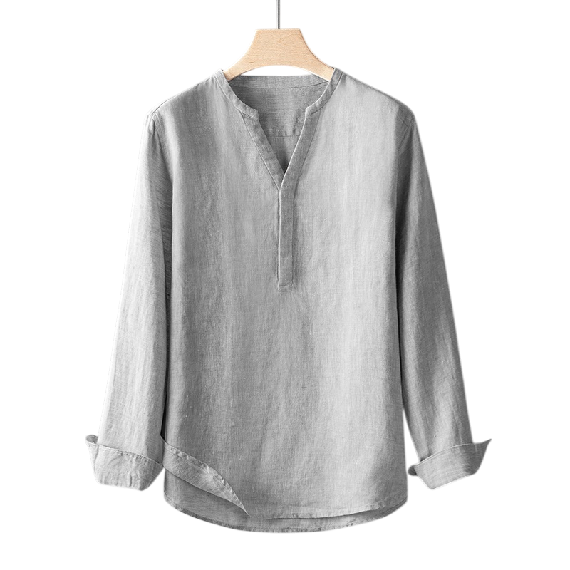 Minimal V-Neck Linen Shirt