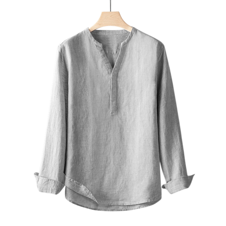 Minimal V-Neck Linen Shirt