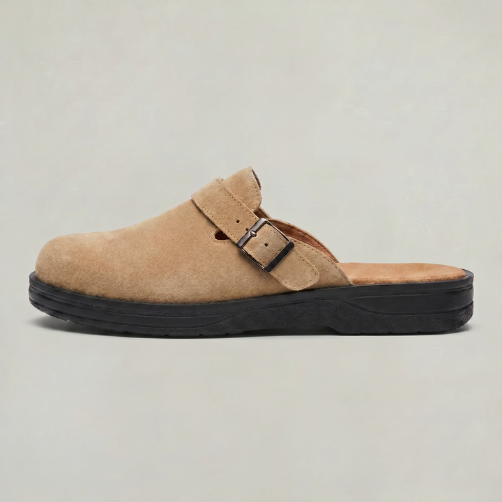 Men's PU Leather Mule Clogs — Buckle Strap Slip On Casual Flat Shoes