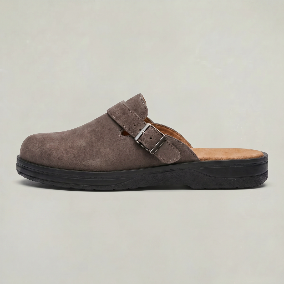Men's PU Leather Mule Clogs — Buckle Strap Slip On Casual Flat Shoes