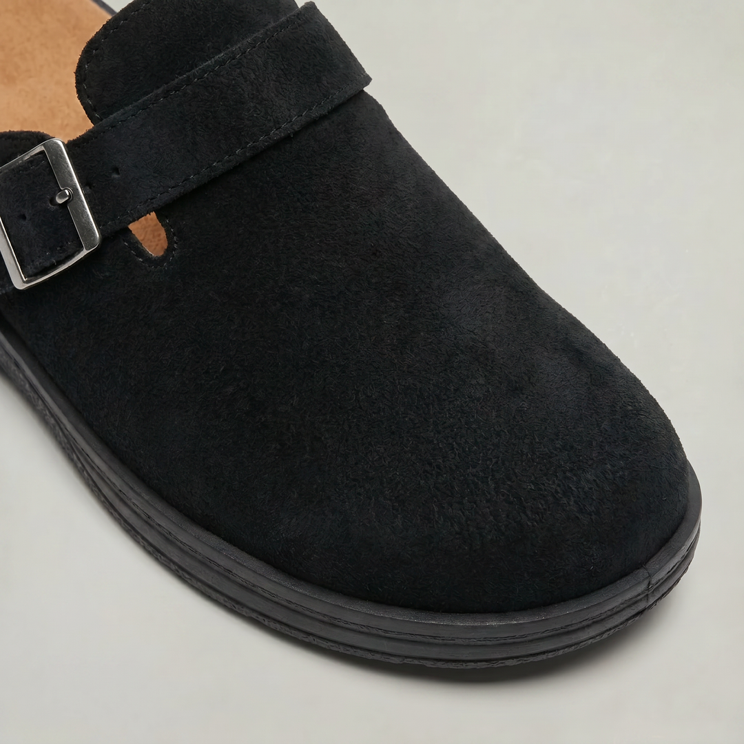 Men's PU Leather Mule Clogs — Buckle Strap Slip On Casual Flat Shoes