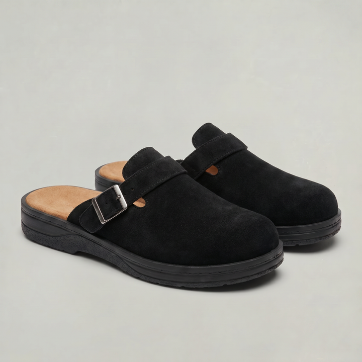 Men's PU Leather Mule Clogs — Buckle Strap Slip On Casual Flat Shoes