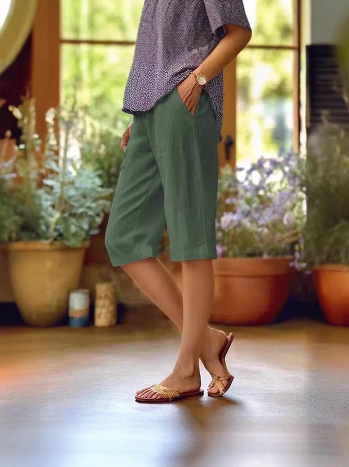 Relaxed Linen Capri Pants with Side Pockets