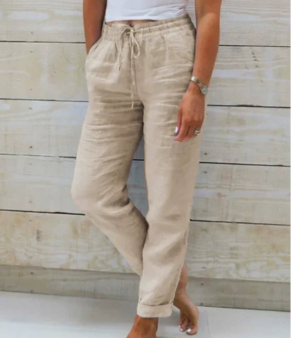 Relaxed Linen Trousers with Drawstring Waist and Straight Leg