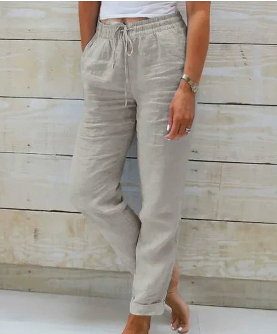 Relaxed Linen Trousers with Drawstring Waist and Straight Leg