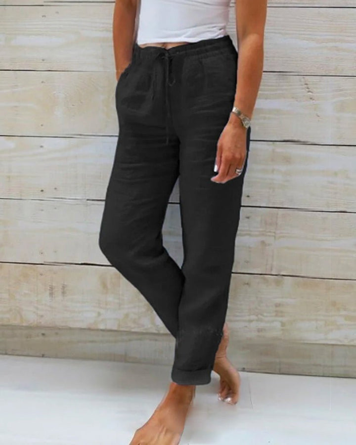 Relaxed Linen Trousers with Drawstring Waist and Straight Leg