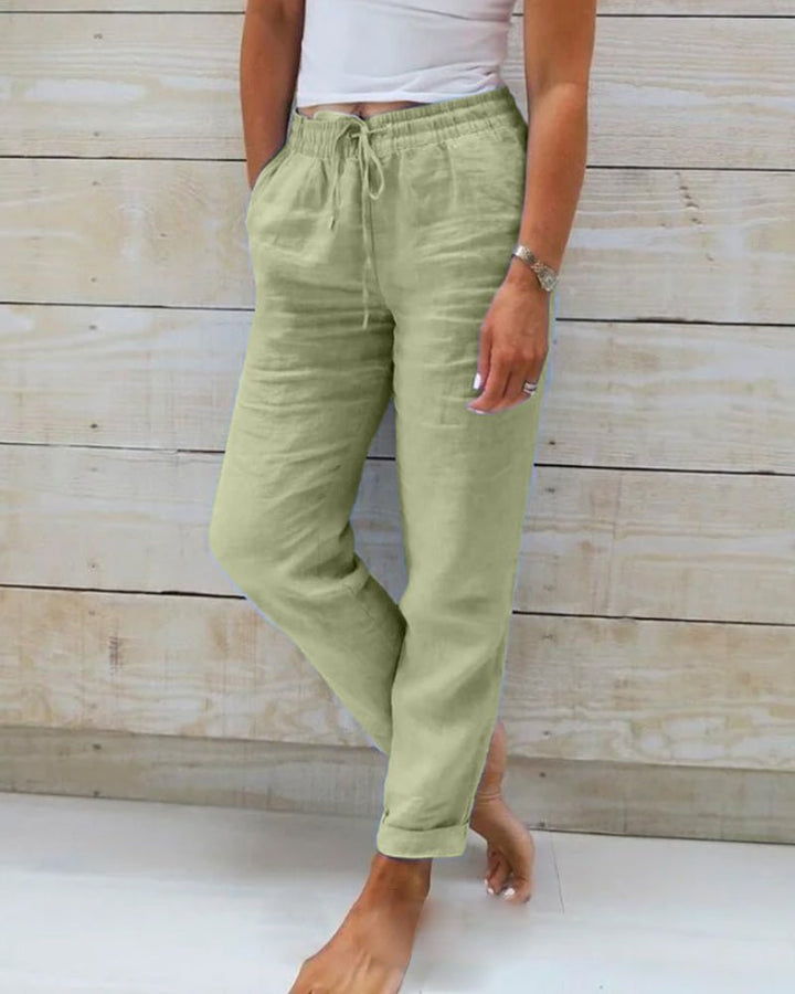 Relaxed Linen Trousers with Drawstring Waist and Straight Leg