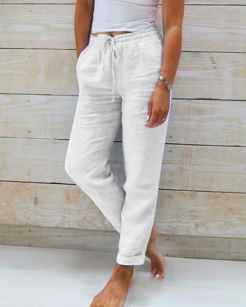 Relaxed Linen Trousers with Drawstring Waist and Straight Leg