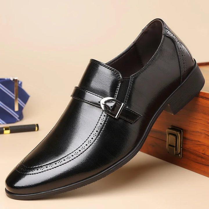 Benetti Buckle Leather Loafers